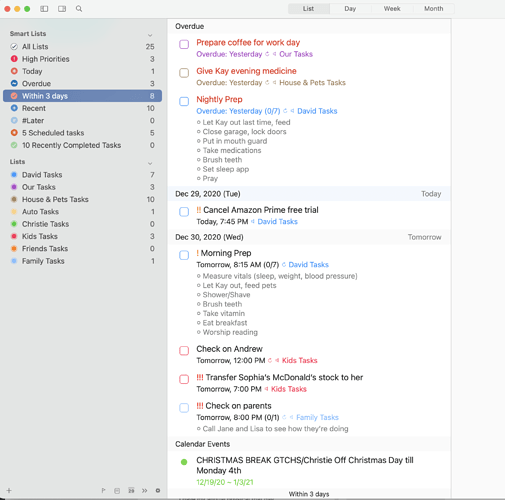 GoodTask Day list on Mac screenshot